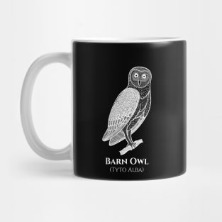 Barn Owl with Common and Latin Names - black and white bird design Mug